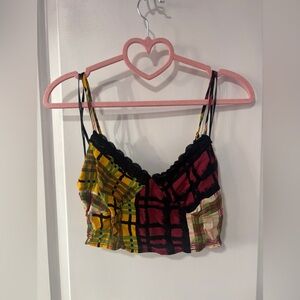 FOREVER21: Colorful Plaid Crop Top with Lace Trim